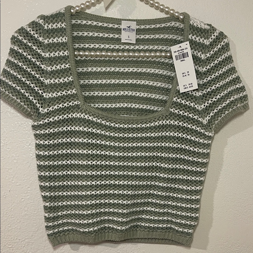 Hollister Olive and White Striped Crop Top